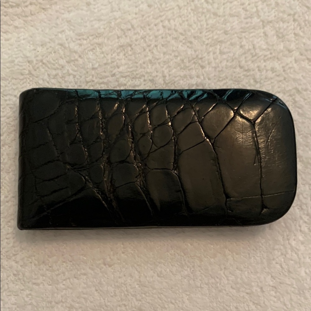 Black Crocodile Leather Money Clip.